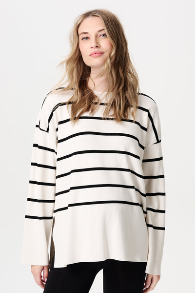 Ecovero maternity and nursing sweater navy striped