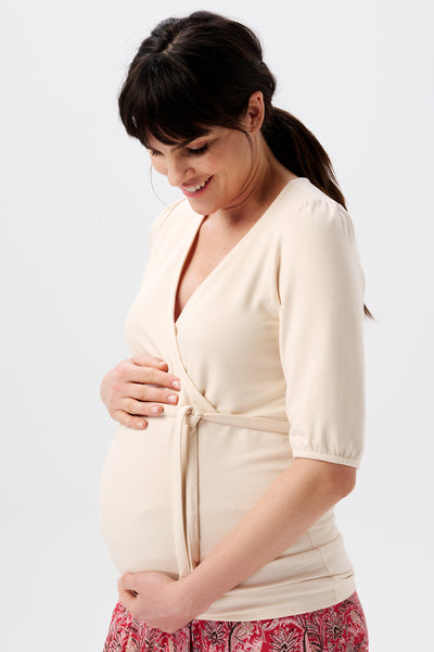 Ecovero maternity and nursing tie shirt, ecru