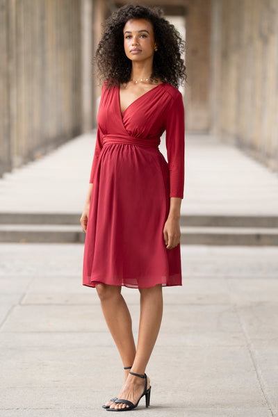 Umstands- und Stillkleid mit Chiffon Rock chili rot