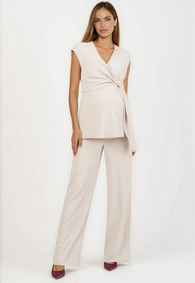 Festive maternity and nursing top with tie detail and decorative brooch