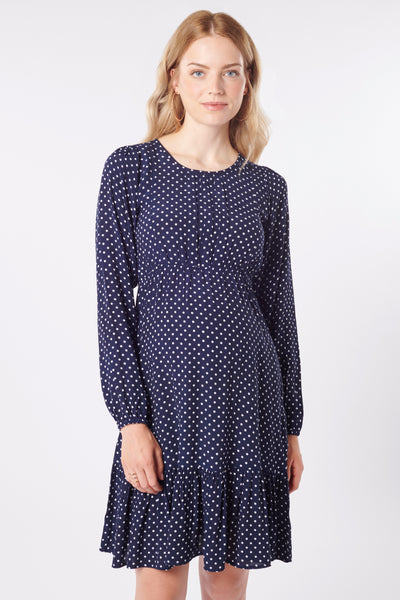 Crepe Umstands- und Stillkleid Polka Dots navy