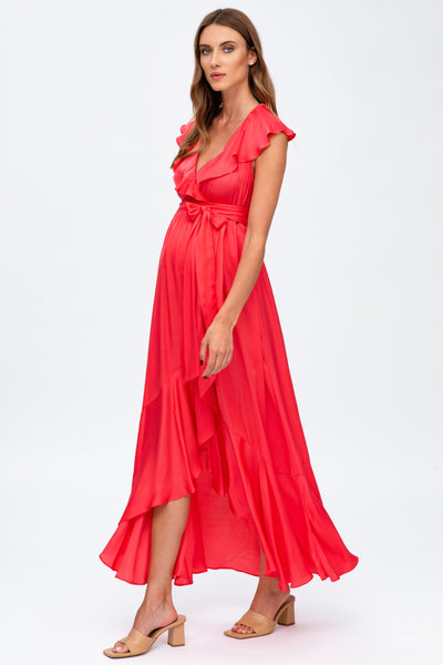 Festliches Umstands- und Stillkleid mit Volants koralle