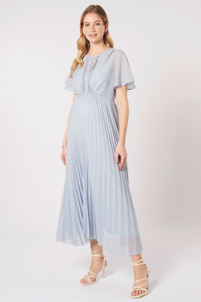 Pleated maternity dress in jacquard chiffon