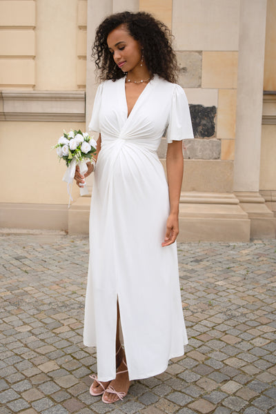 Langes Umstandsbrautkleid mit Knotendetail