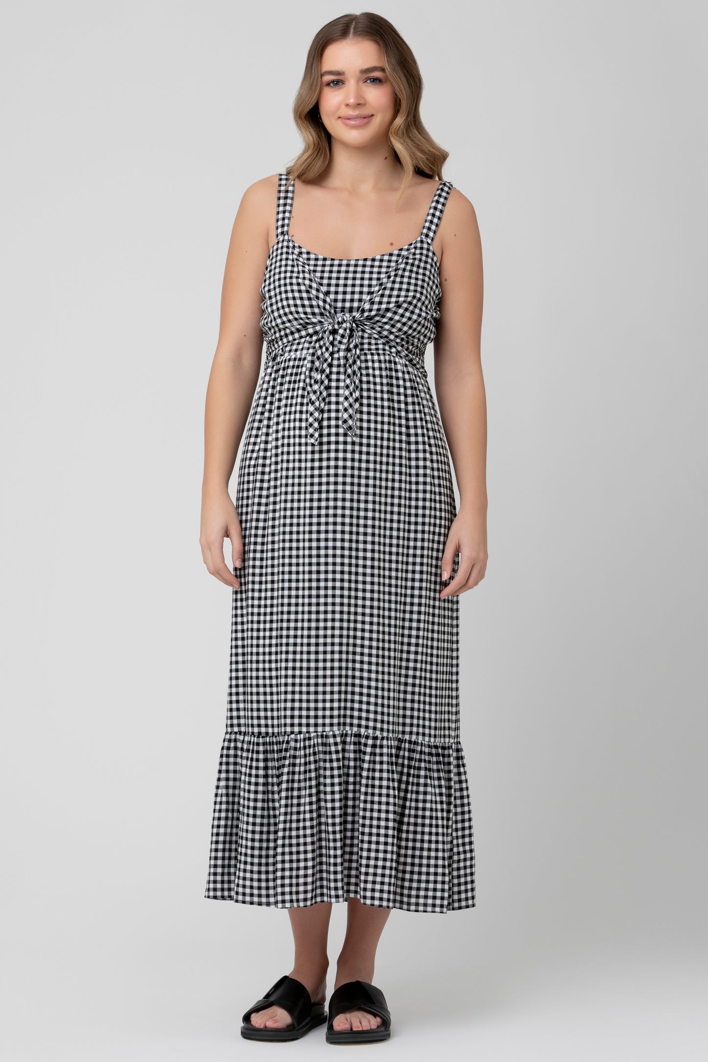 Gingham Umstands- und Stillkleid schwarz/weiß