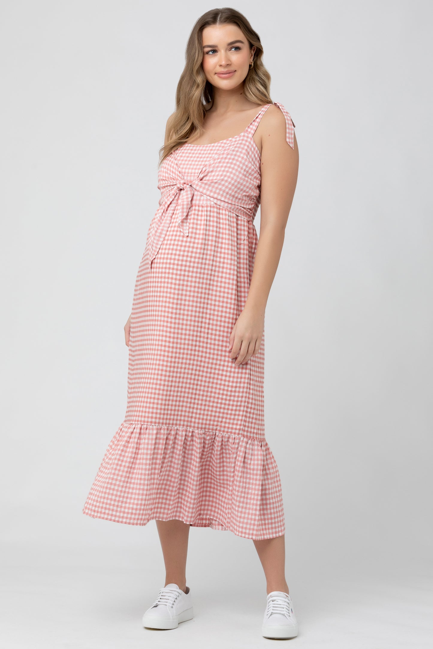 Gingham Umstands- und Stillkleid rosa/weiß
