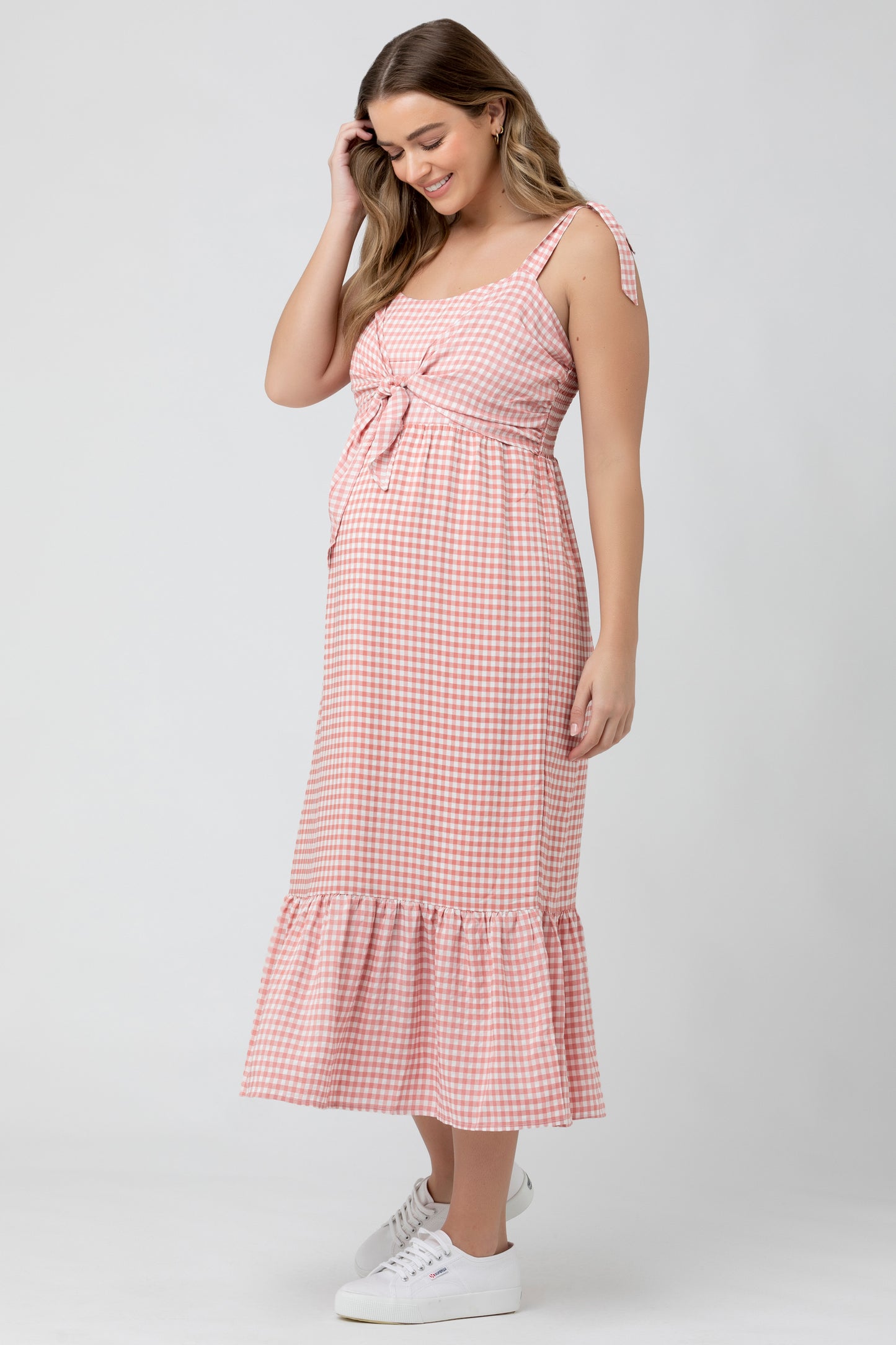 Gingham Umstands- und Stillkleid rosa/weiß