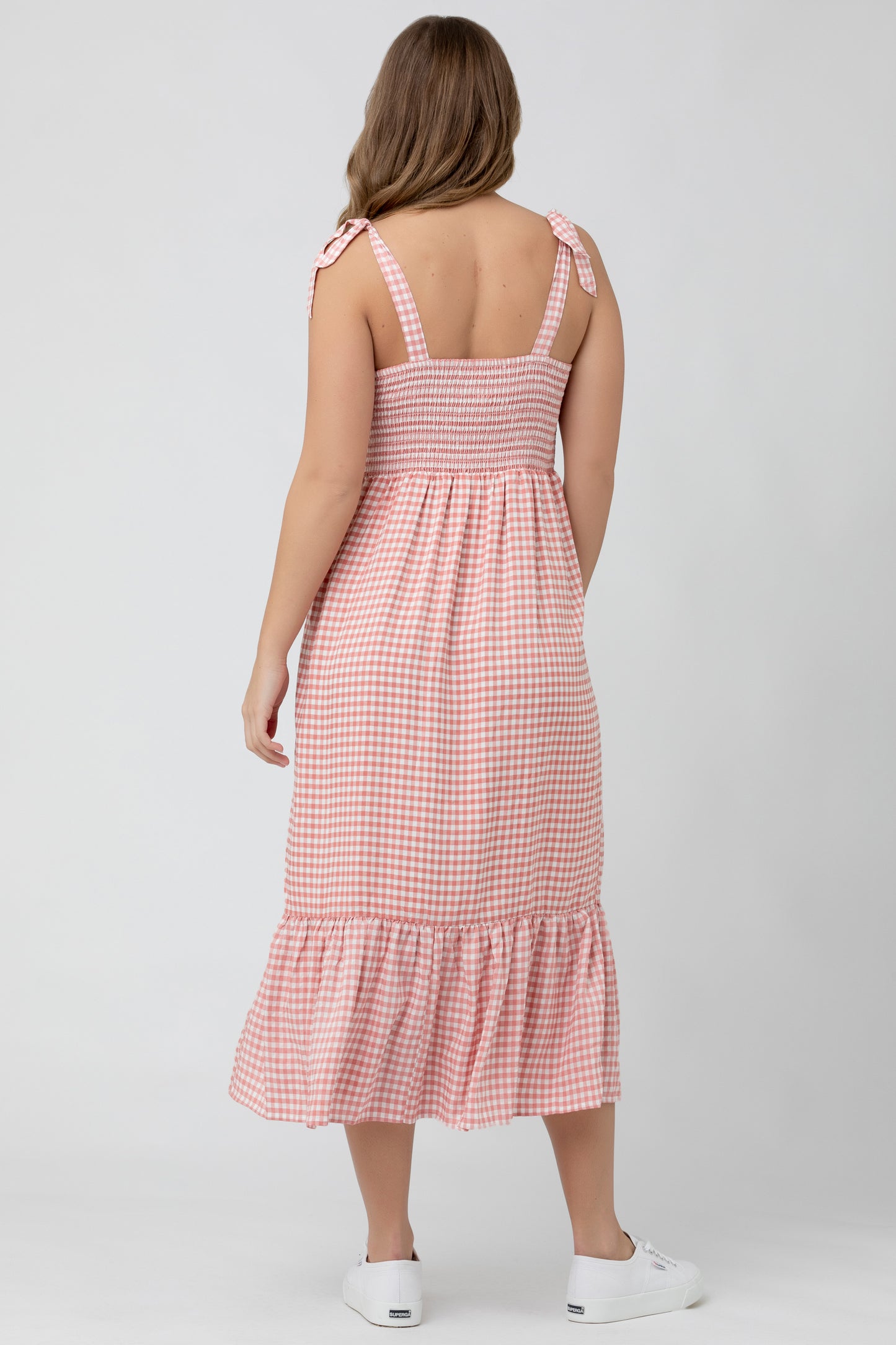 Gingham Umstands- und Stillkleid rosa/weiß