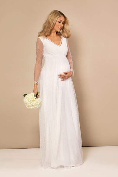 Spitzen Umstandsbrautkleid Snow lang weiß