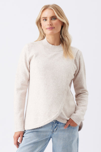 Layered maternity and nursing sweater, sand