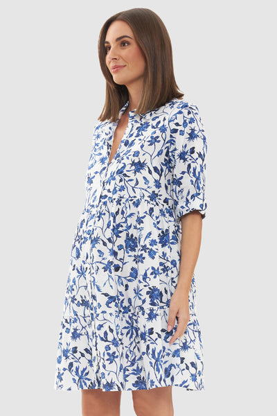 Leinen Umstands- und Stillkleid mit Allover Print