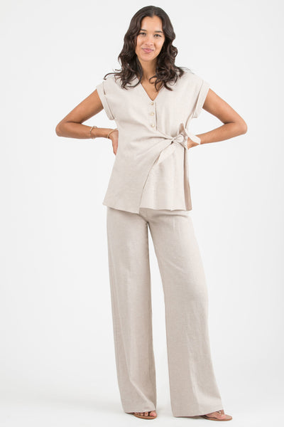 Leinen Wide Leg Umstandshose sand
