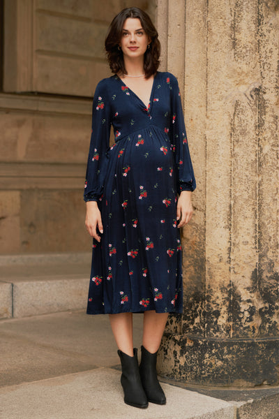 Midi Umstands- und Stillkleid mit Kirsch Print