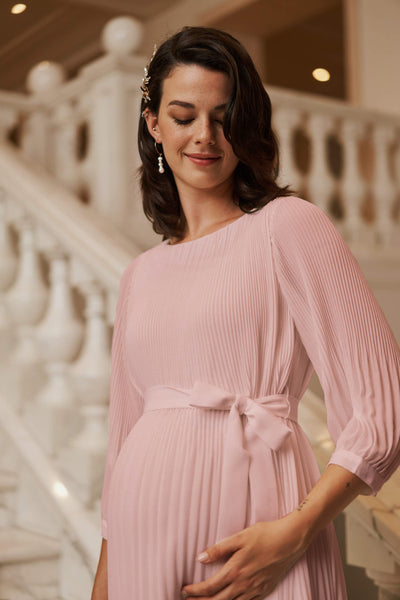 Plissiertes Umstandskleid mit 3/4 Ärmeln und Schärpe vintage rose