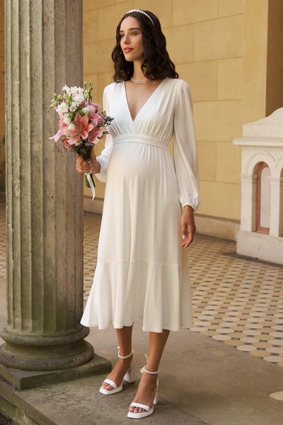 Maternity and breastfeeding wedding dress with chiffon sleeves