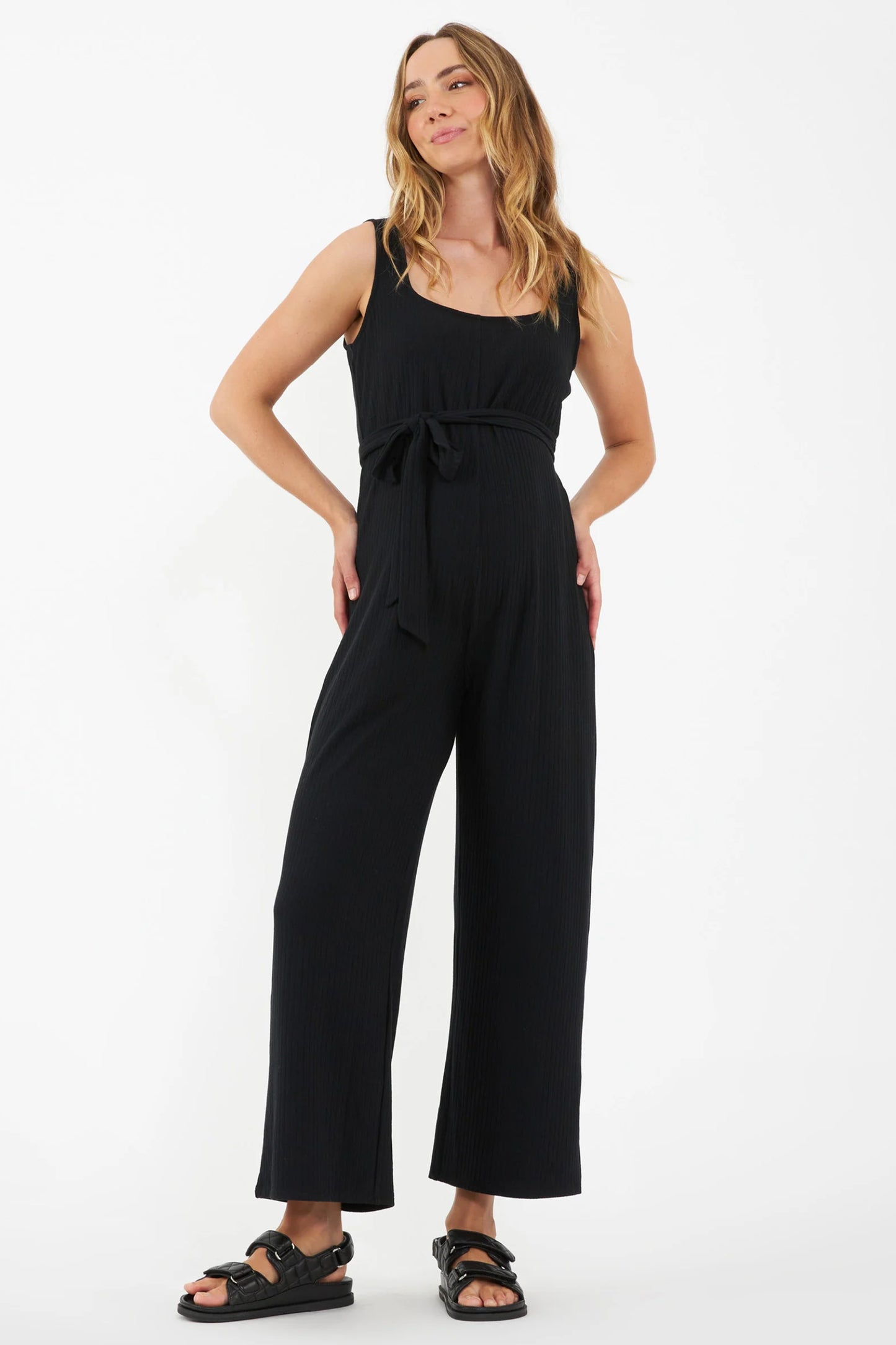 Ribbed Loose Fit Umstands-Jumpsuit schwarz