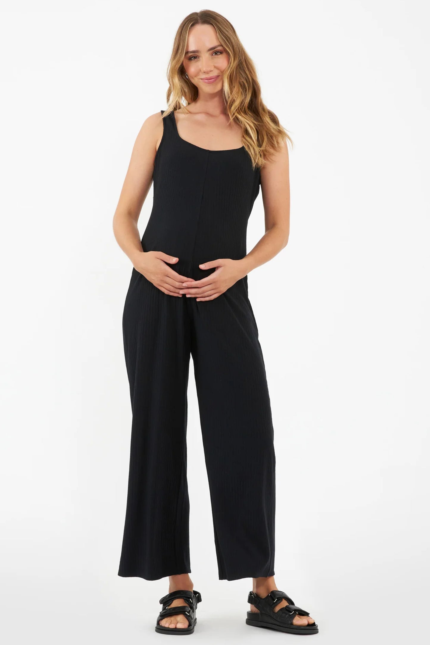 Ribbed Loose Fit Umstands-Jumpsuit schwarz