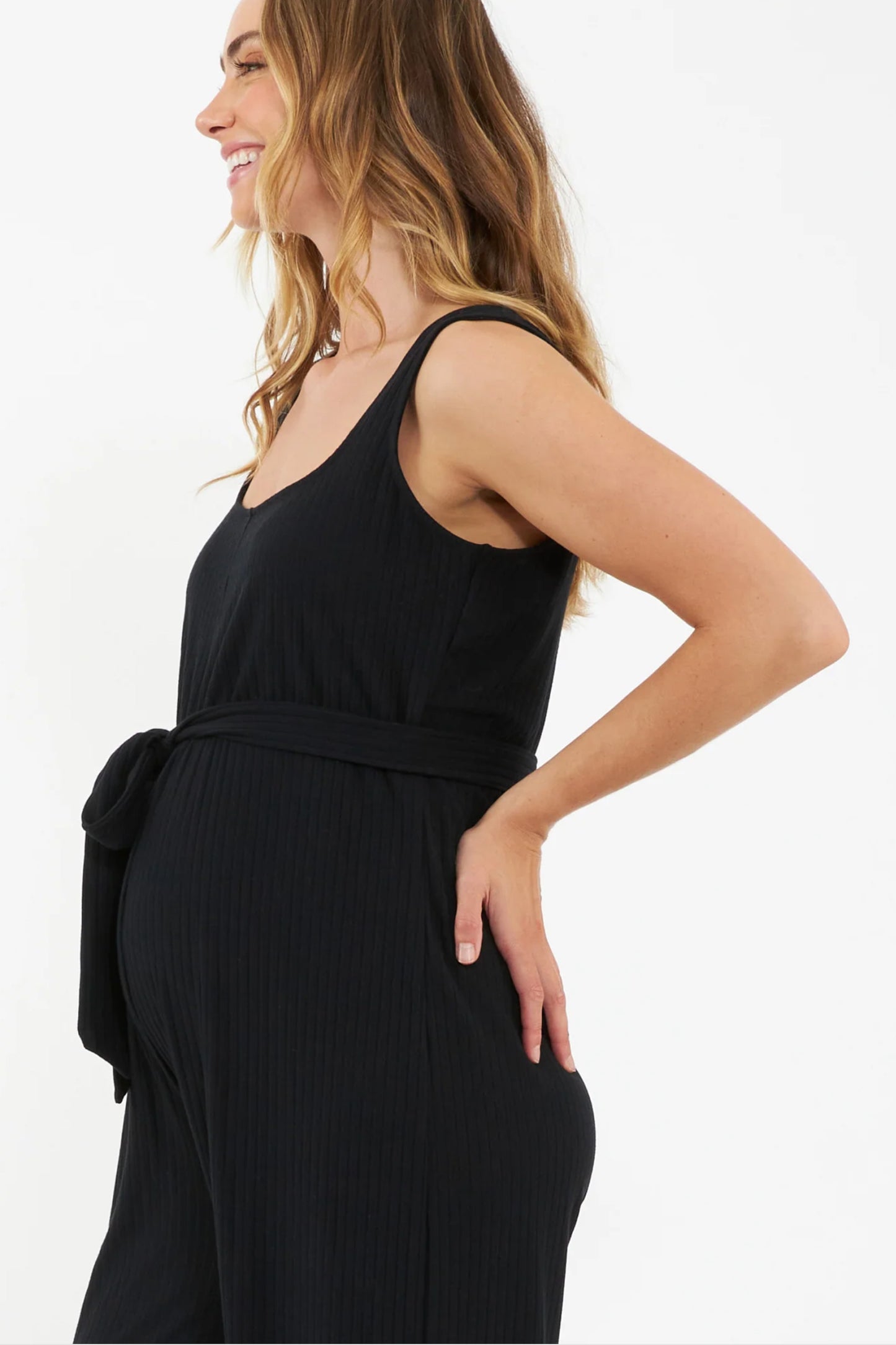 Ribbed Loose Fit Umstands-Jumpsuit schwarz