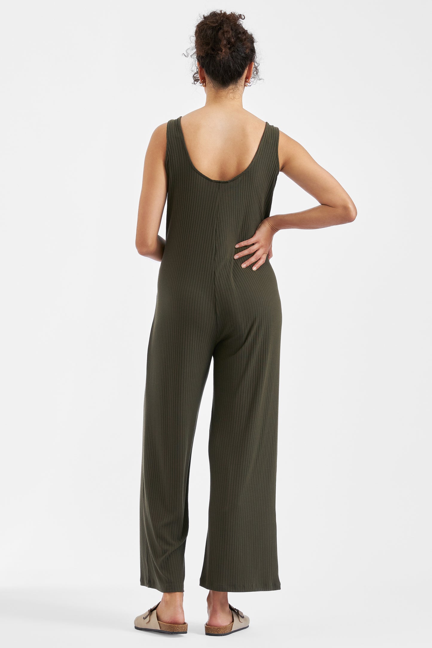 Ribbed Loose Fit Umstands-Jumpsuit khaki