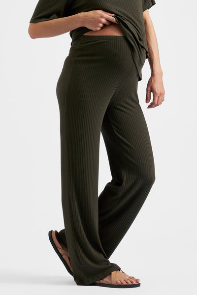 Ribbed loose fit maternity trousers khaki