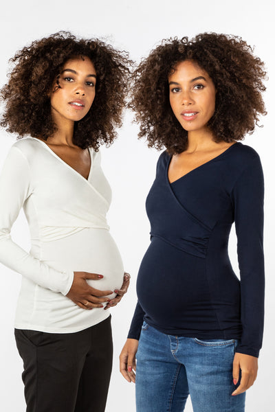Doppelpack Eco Viskose Langarm Umstands- und Stillshirts navy/weiß