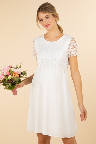 Maternity and breastfeeding wedding dress with lace