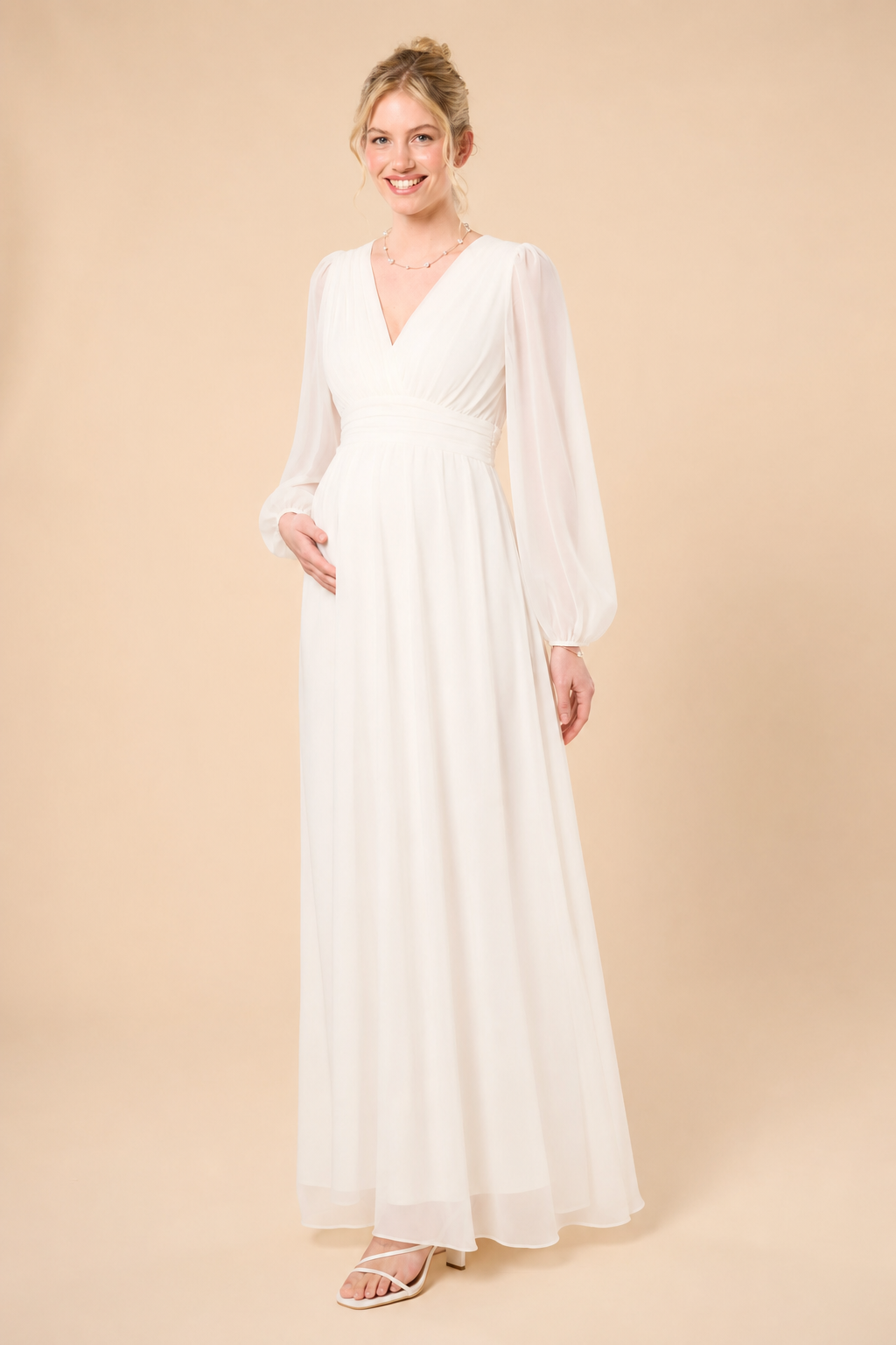 Maxi Chiffon Umstands- und Stillbrautkleid mit langen Puffärmeln MAM26AW18 1