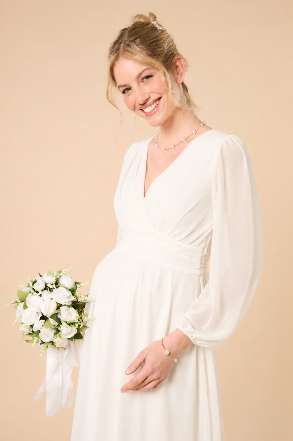 Maxi Chiffon Umstands- und Stillbrautkleid mit langen Puffärmeln MAM26AW18 2