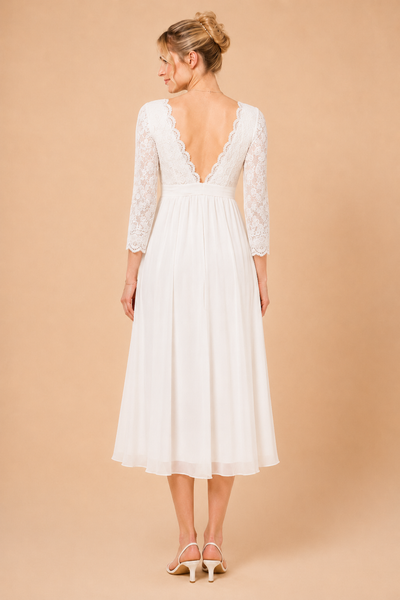 Midi Umstandsbrautkleid mit tiefem Rückenausschnitt