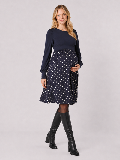 Umstands- und Stillkleid mit Bishop Ärmeln Pünktchen Print