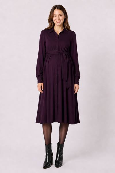 Umstands- und Still-Hemdblusenkleid zum Binden Pflaume