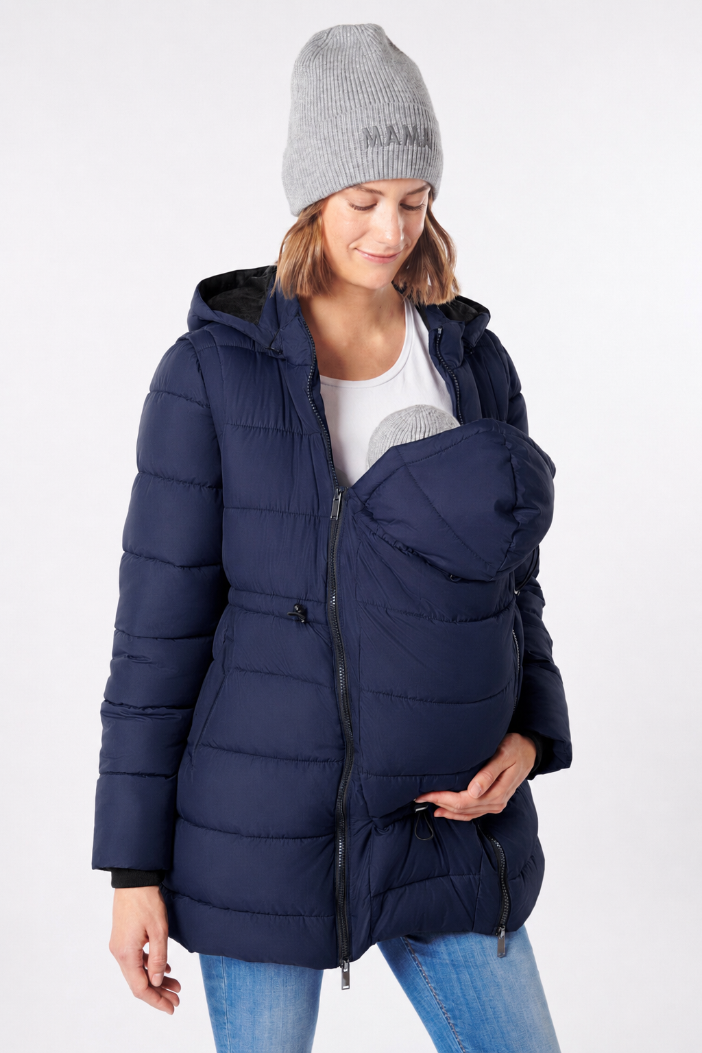 3 in 1 Eco Umstandsmantel, Tragejacke und Weste Navy MAM26AW99 1