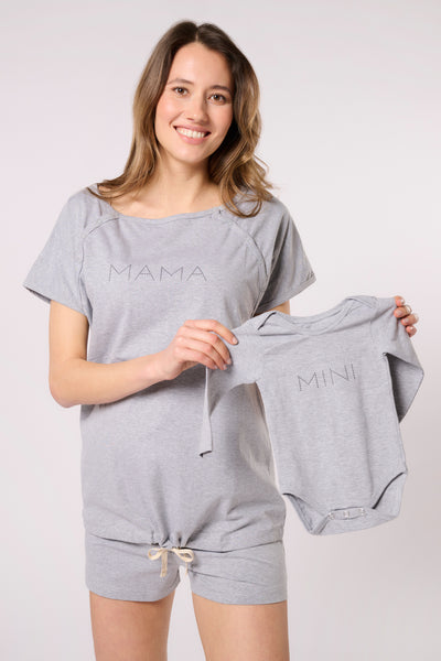 MAMA &amp; MINI Bonding Nursing Pajamas Matching Gift Set Grey