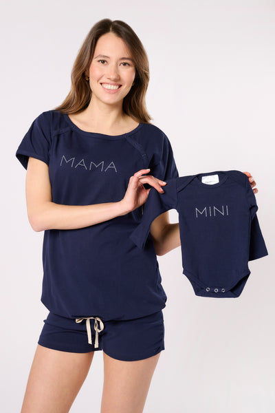 MAMA &amp; MINI Bonding Nursing Pajamas Matching Gift Set navy