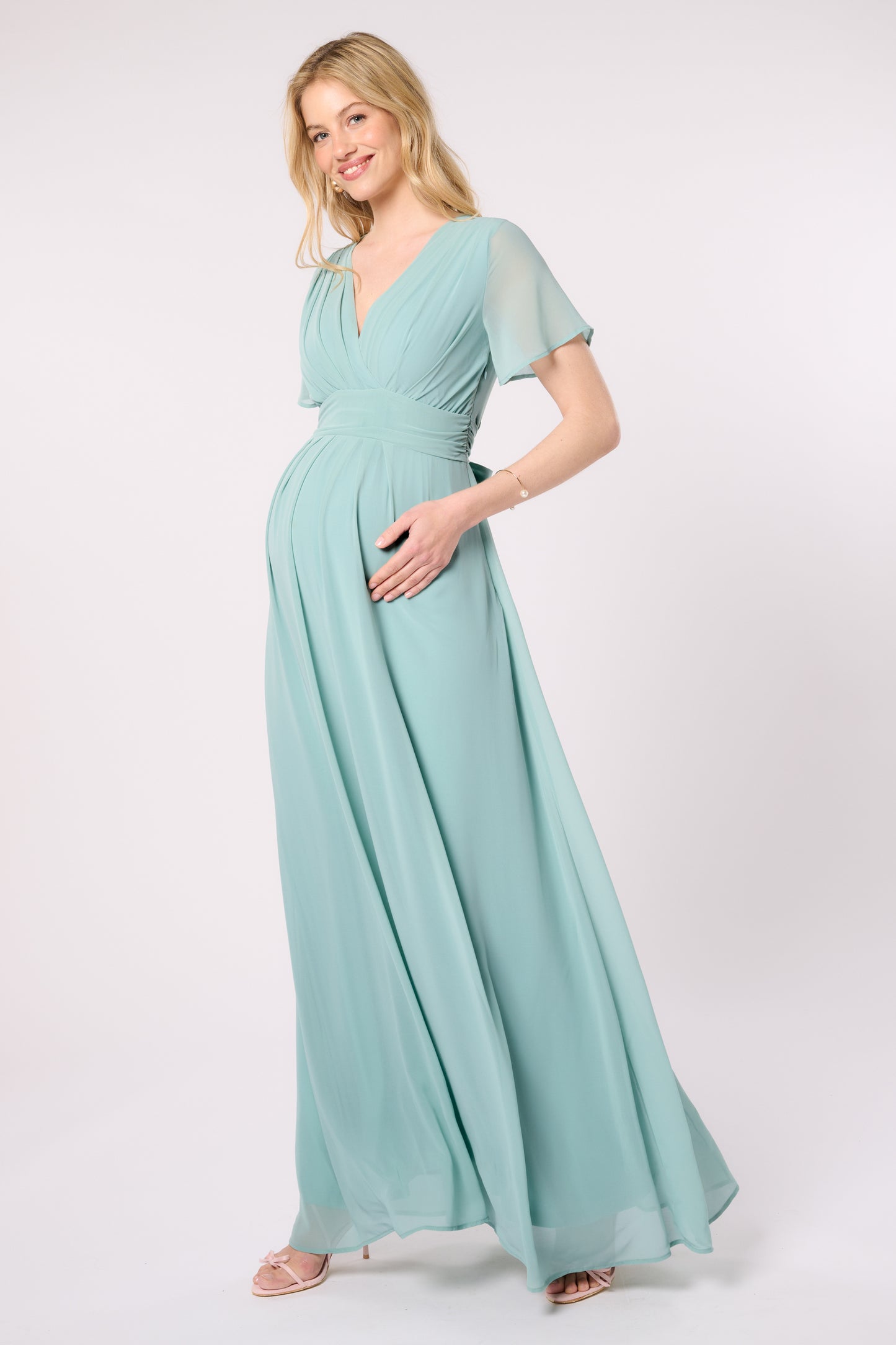 Maxi chiffon maternity and nursing dress, sage green - 34 Maxi chiffon maternity and nursing dress, sage green - 34