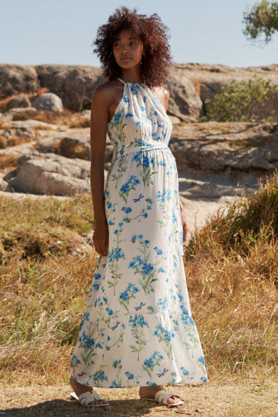 Maxi halter neck maternity dress with floral print