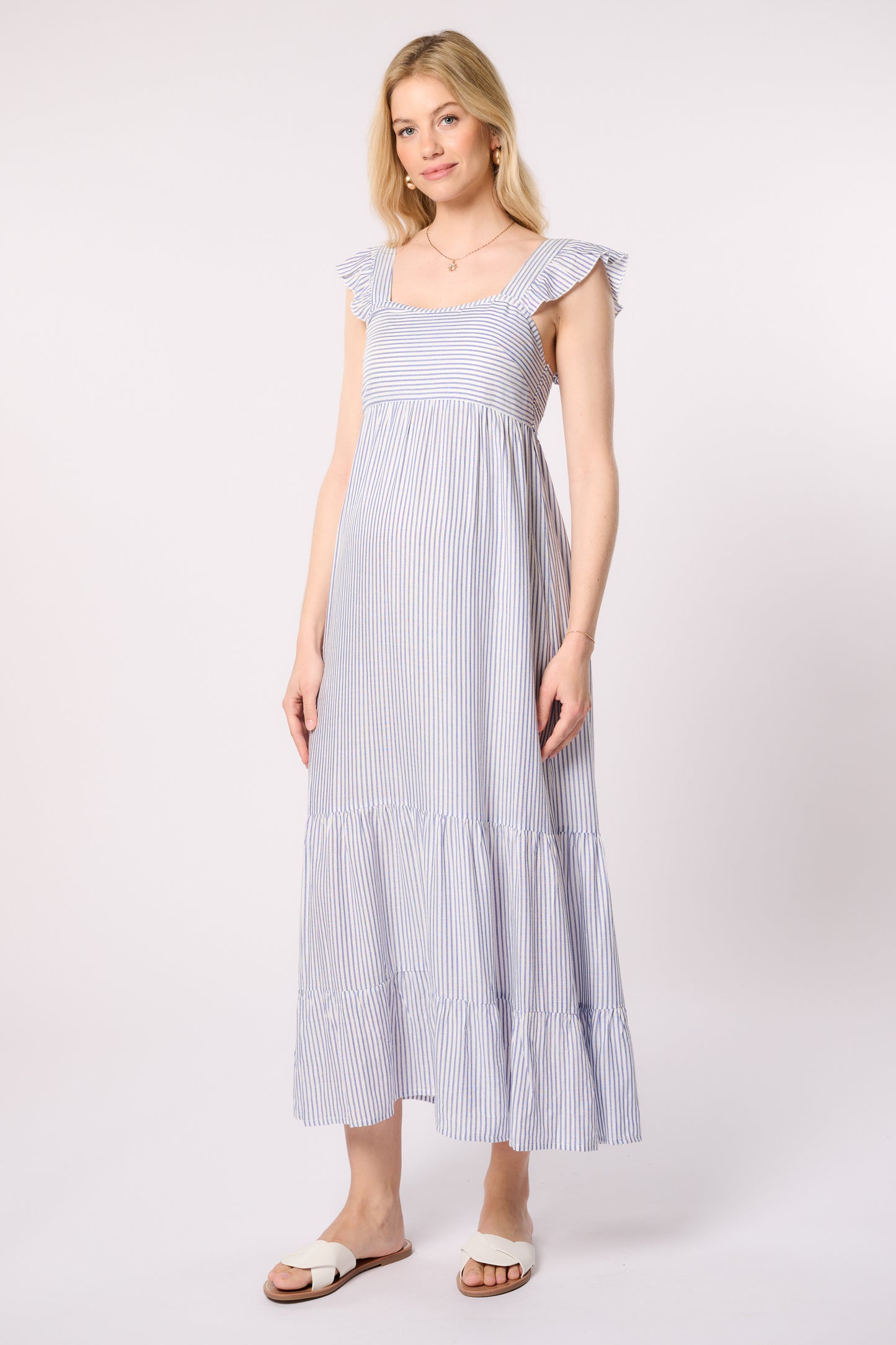 Maxi Streifen Umstandskleid mit Rüschen