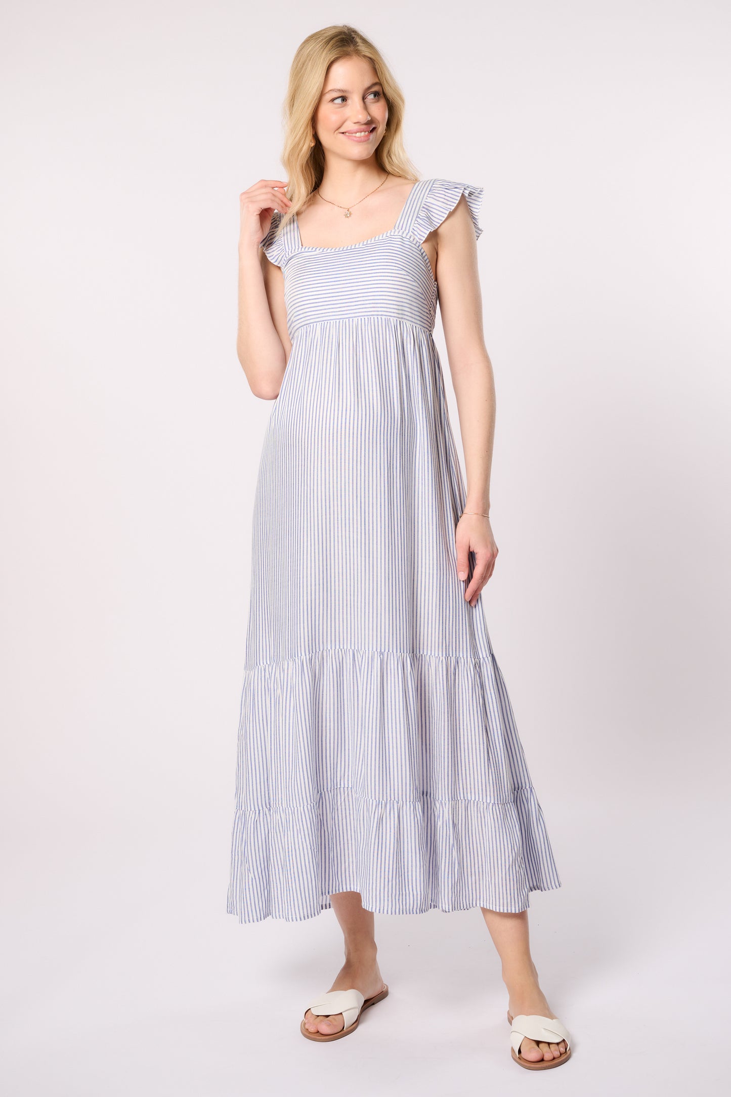 Maxi Streifen Umstandskleid mit Rüschen