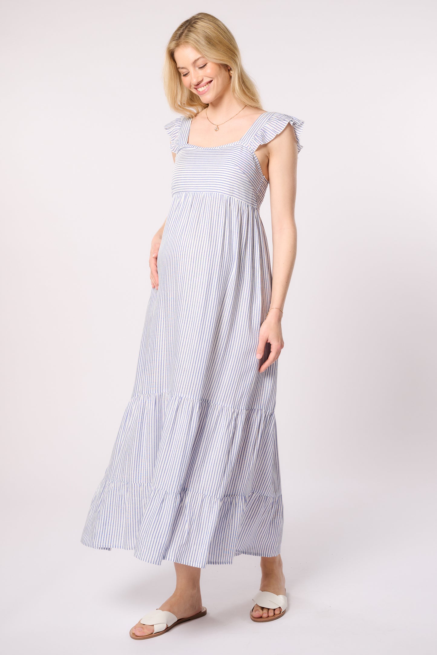 Maxi Streifen Umstandskleid mit Rüschen