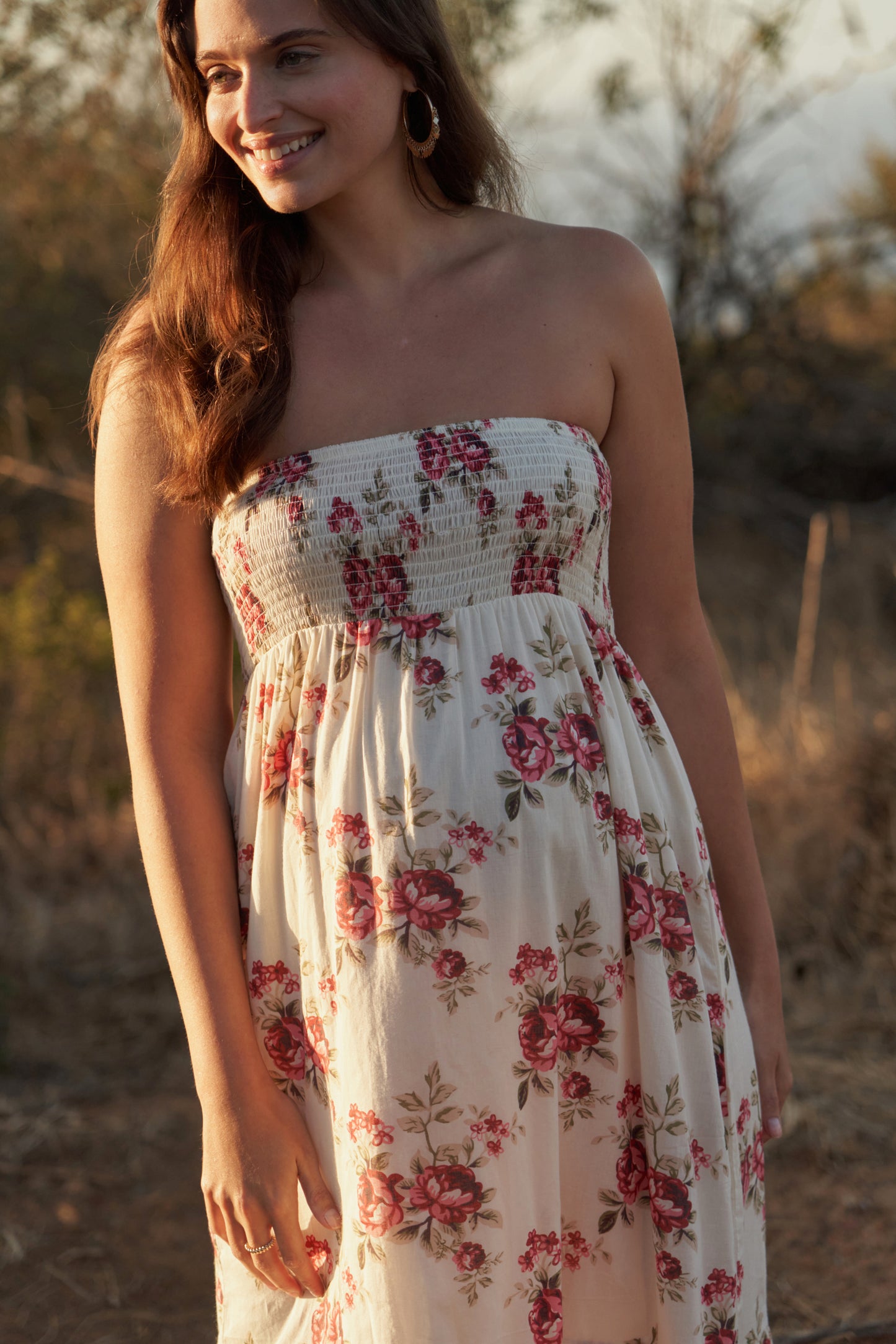 Maxi Umstands- und Stillkleid mit Rosen Print