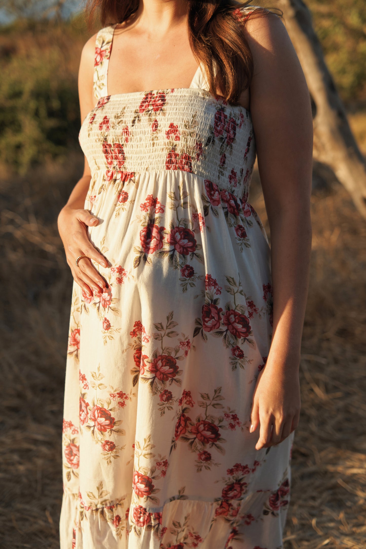 Maxi Umstands- und Stillkleid mit Rosen Print