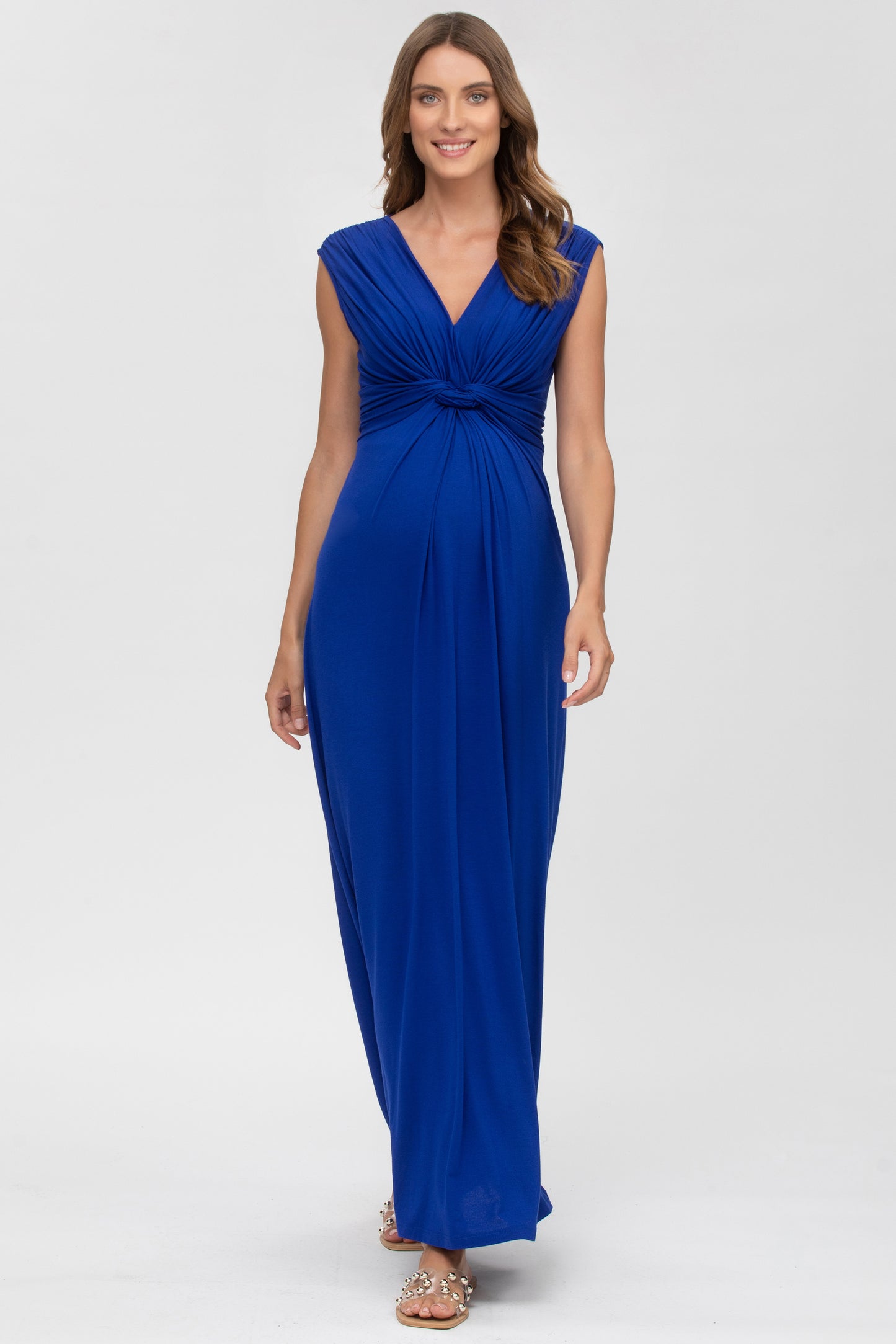 Maxi Umstands- und Stillkleid mit Knotendetail blau