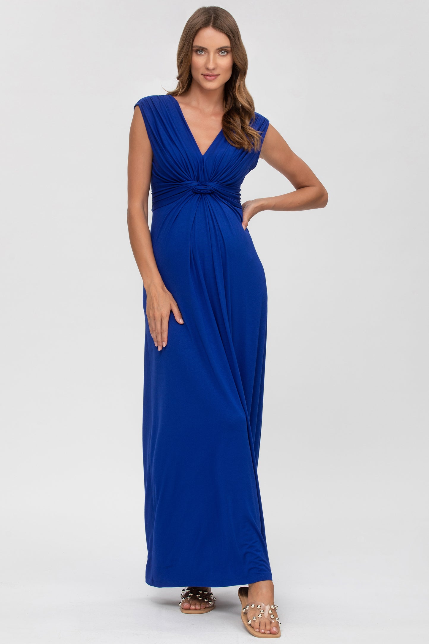 Maxi Umstands- und Stillkleid mit Knotendetail blau