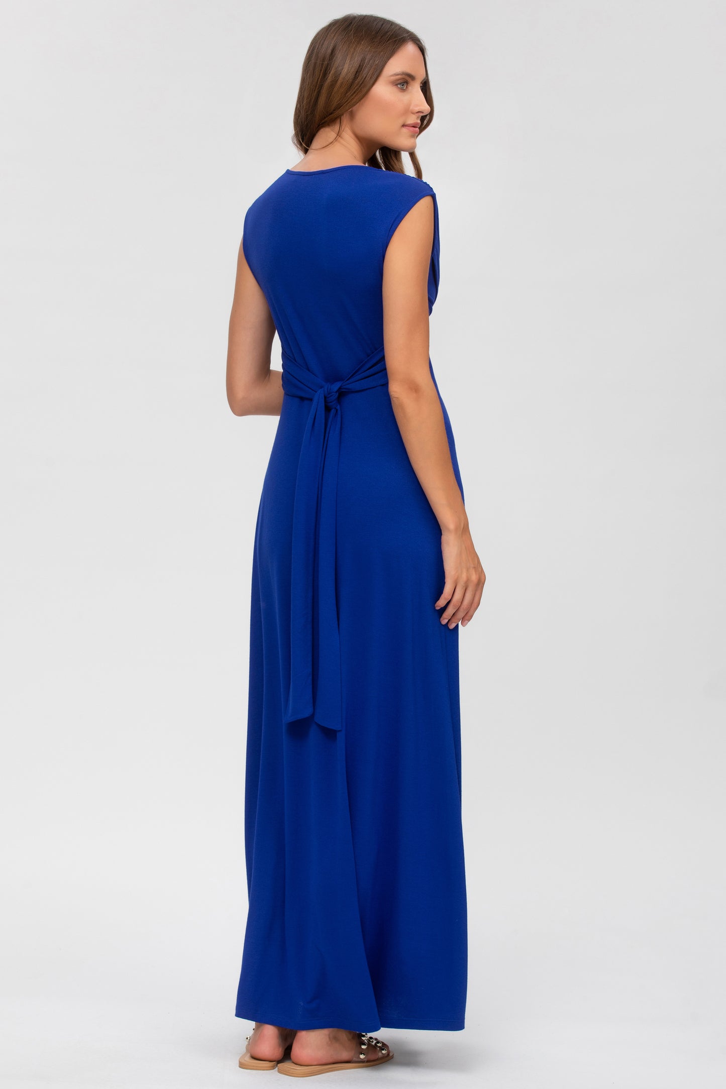 Maxi Umstands- und Stillkleid mit Knotendetail blau