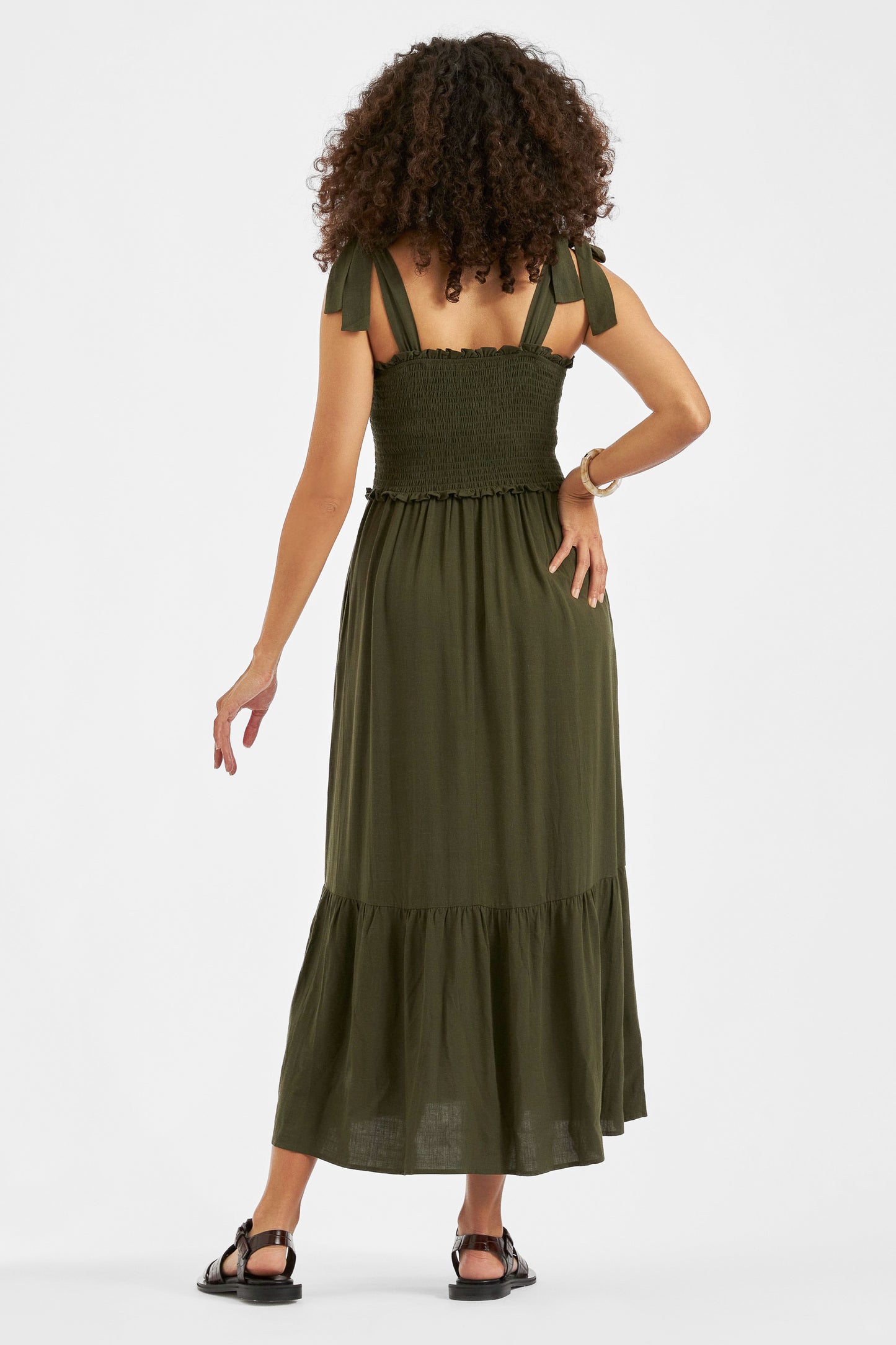 Maxi Umstandskleid mit Smock Detail khaki