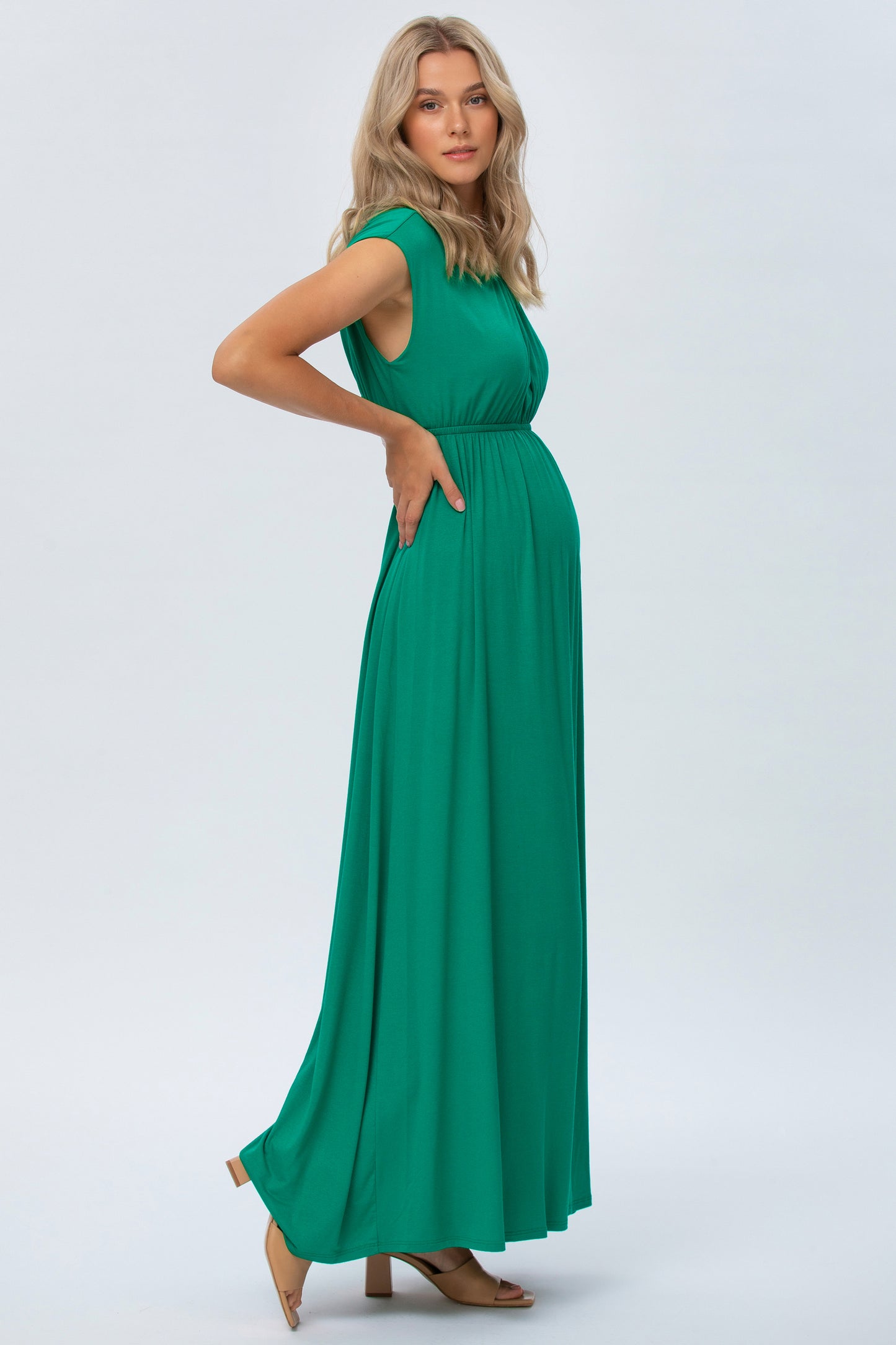 Maxi Umstandskleid mit Rückenausschnitt grün