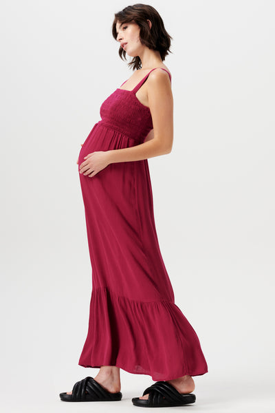 Maxi maternity dress with smocked top