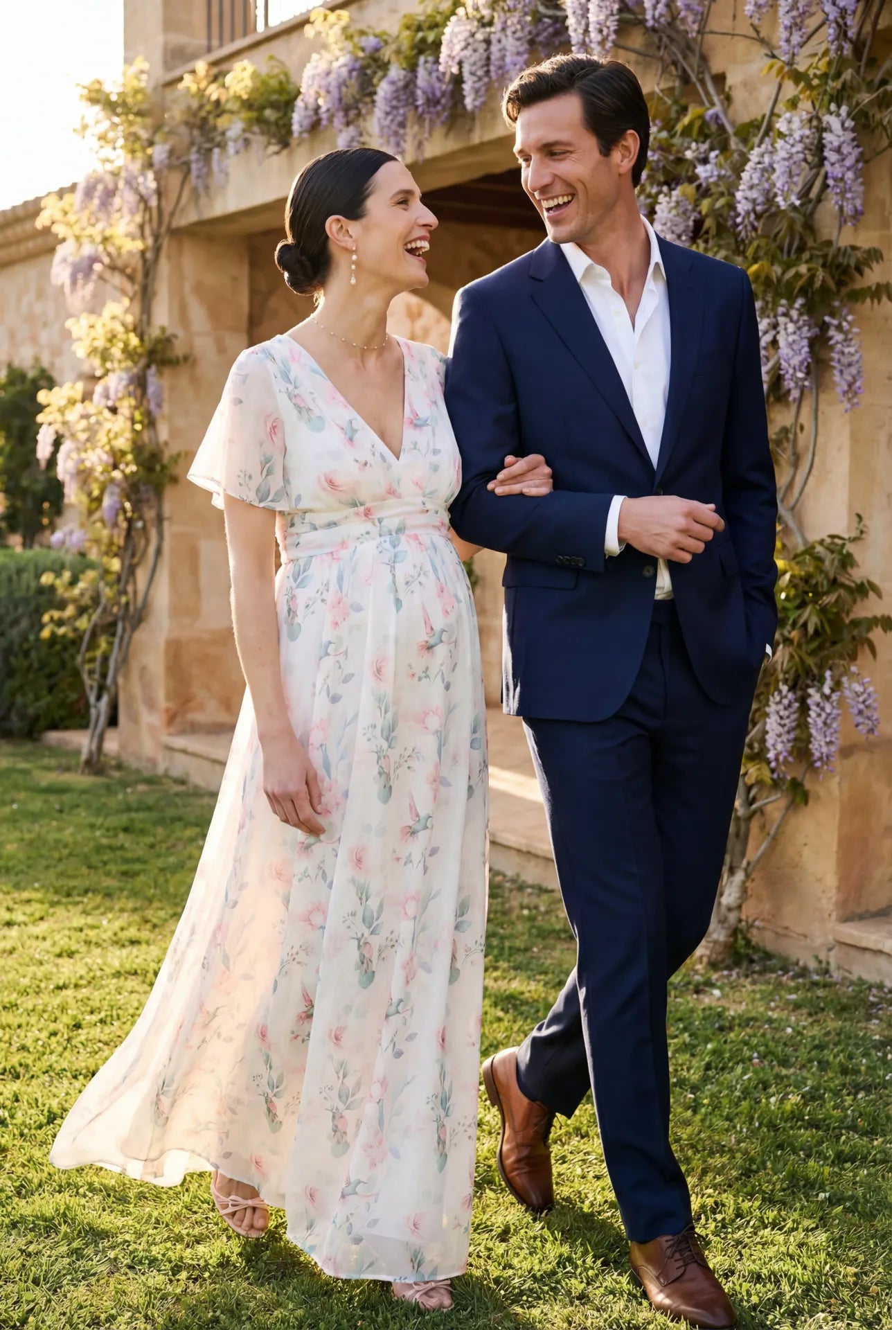 Maxi Chiffon Umstands- und Stillkleid mit Pastell Print_ED1
