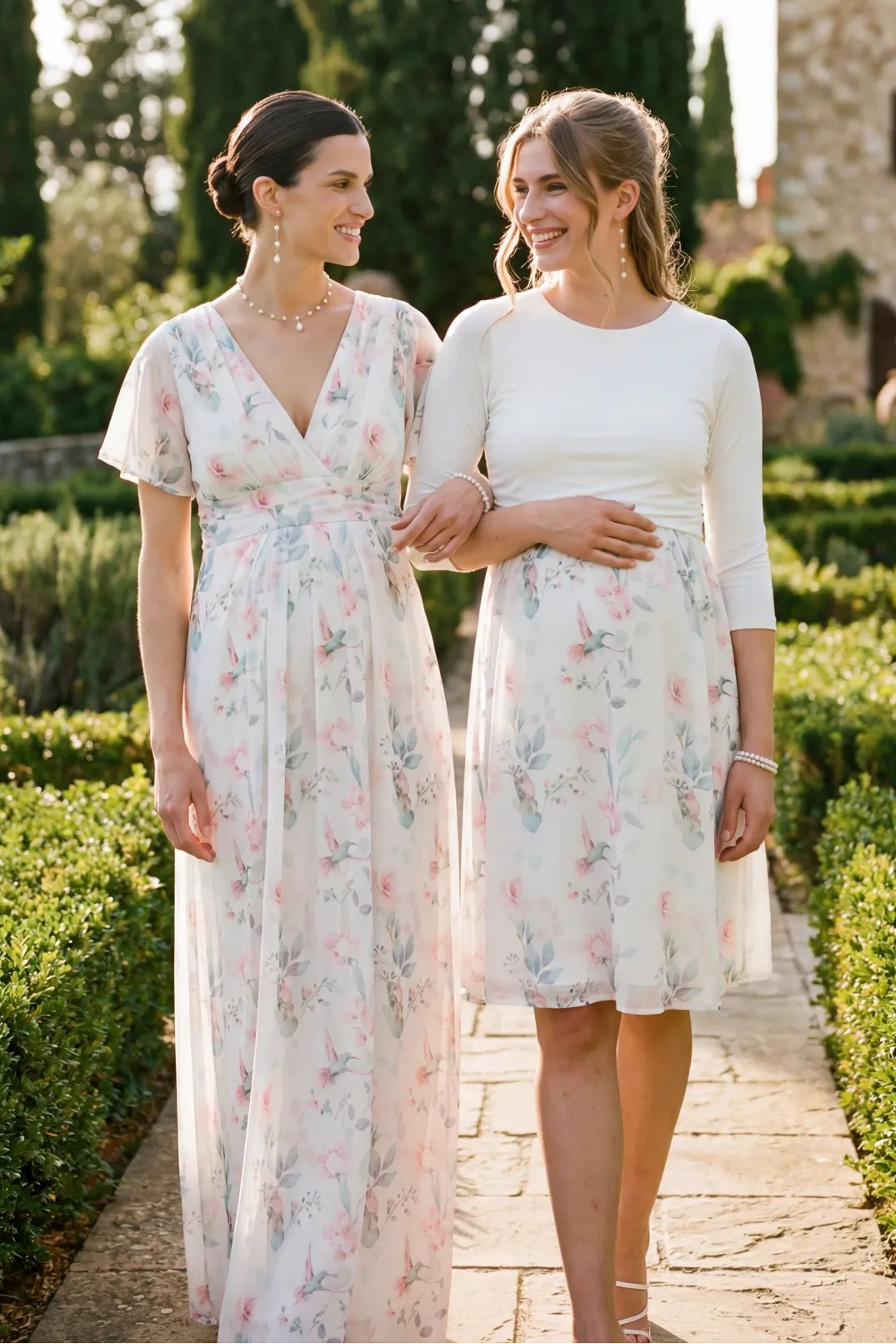 Maxi Chiffon Umstands- und Stillkleid mit Pastell Print_ED2