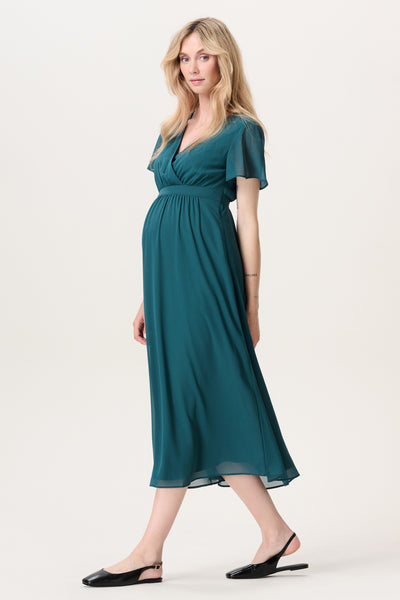 Midi Chiffon Umstands- und Stillkleid petrol